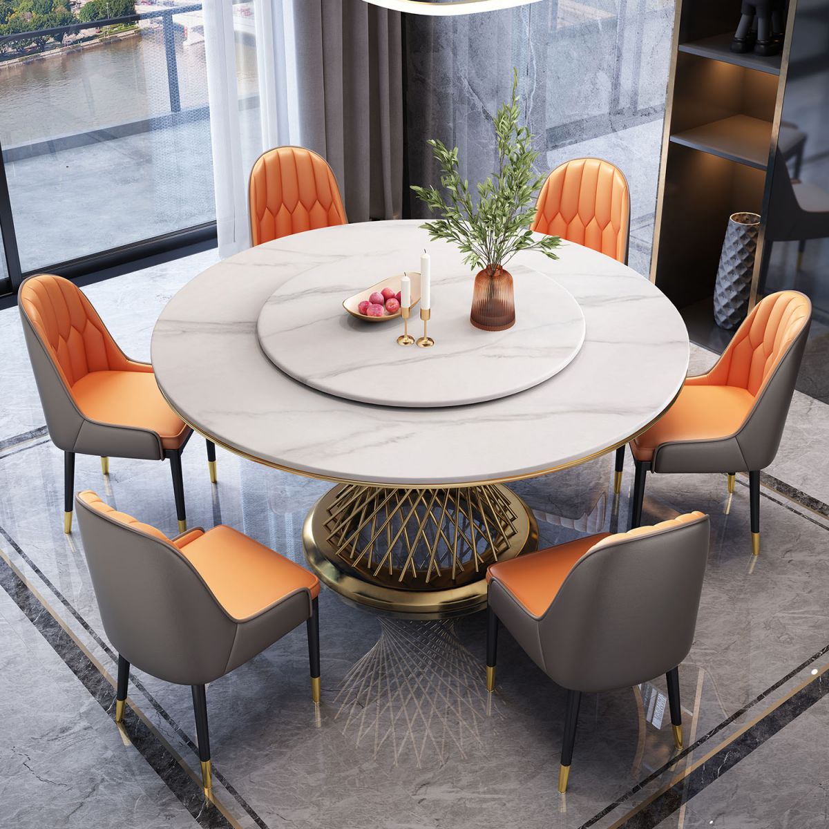 Metal Traditional Luxury Round Indoor Table Sintered Stone Table with Pedestal Clearhalo ' dining_table' 'Dining Tables & Seating' 'Dining Tables' 'furn' 'furn_dining_table' 'Furniture' 'furniture_dining_table' 'Kitchen & Dining Furniture' 'kitchen&dining_furn' 'kitchen' 'kitchen_dining_table' 1200x1200_77c6ce63-a43b-4139-b3a7-5ce894afcafd