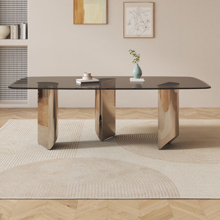 Rectangular Dining Table Clear Glass Tabletop with Chrome Base Clearhalo 'Dining Tables & Seating' 'Dining Tables' 'dining_table' 'furn' 'furn_dining_table' 'Furniture' 'Kitchen & Dining Furniture' 1200x1200_77c7fa10-cbb0-4f82-b675-b3e483b622f5