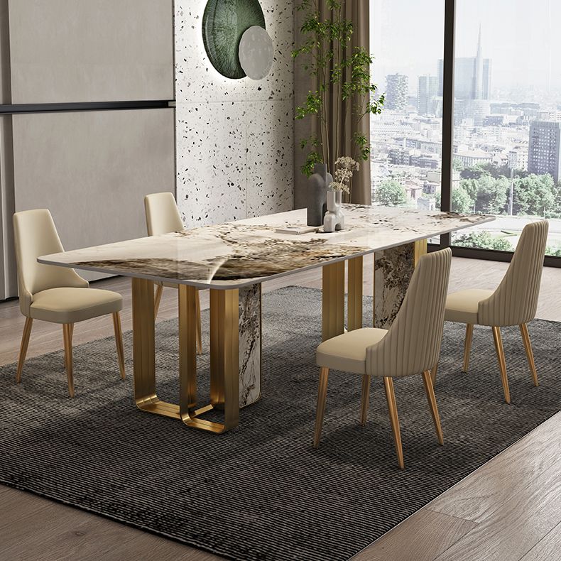 Luxury Sintered Stone Top Dining Table Rectangle Table with Metal and Stone Double Pedestal in Gold Clearhalo ' dining_table' 'Dining Tables & Seating' 'Dining Tables' 'furn' 'furn_dining_table' 'Furniture' 'furniture_dining_table' 'Kitchen & Dining Furniture' 'kitchen&dining_furn' 'kitchen' 'kitchen_dining_table' 1200x1200_77dcea3a-2f17-4674-89e5-4458f50b0675