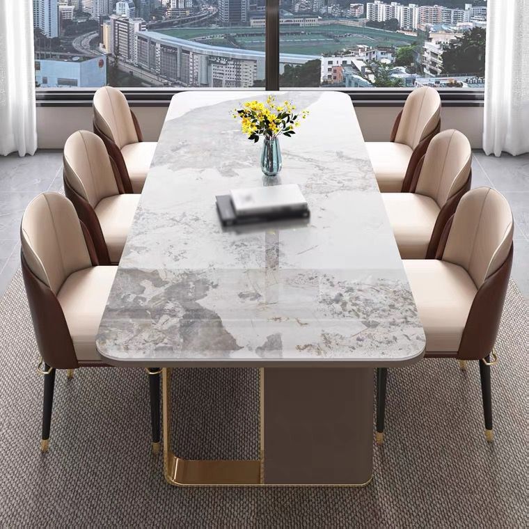 Luxury Sintered Stone Top Dining Set Rectangle 1/4/5/6/7/9 Pieces Dining Table with Chairs Clearhalo 'Dining Room Sets' 'Dining Tables & Seating' 'dining_room_set' 'furn' 'furn_dining_room_set' 'Furniture' 'furniture_dining_room_set' 'Kitchen & Dining Furniture' 1200x1200_77dfe394-50e9-4874-b687-d20efde3efdf