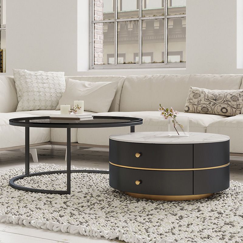Frame Coffee Table Contemporary Stone/Glass Cocktail Table with Storage Drawers Clearhalo 'Coffee & Accent Tables' 'Coffee Tables' 'coffee_tables' 'furn' 'furn_coffee_tables' 'Furniture' 'Living Room Furniture' 1200x1200_77dff453-9f6e-453a-b574-3aef2e19e489