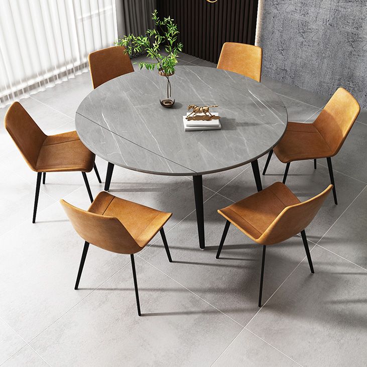 Round 4-foot Dining Site Table Simplicity Style Stone Drop-Leaf Dinette Table for Home Clearhalo ' dining_table' 'Dining Tables & Seating' 'Dining Tables' 'Furniture' 'furniture_dining_table' 'Kitchen & Dining Furniture' 'kitchen&dining_furn' 'kitchen' 'kitchen_dining_table' 1200x1200_77e0200a-7b99-4ce9-a661-1654b0cf57b1