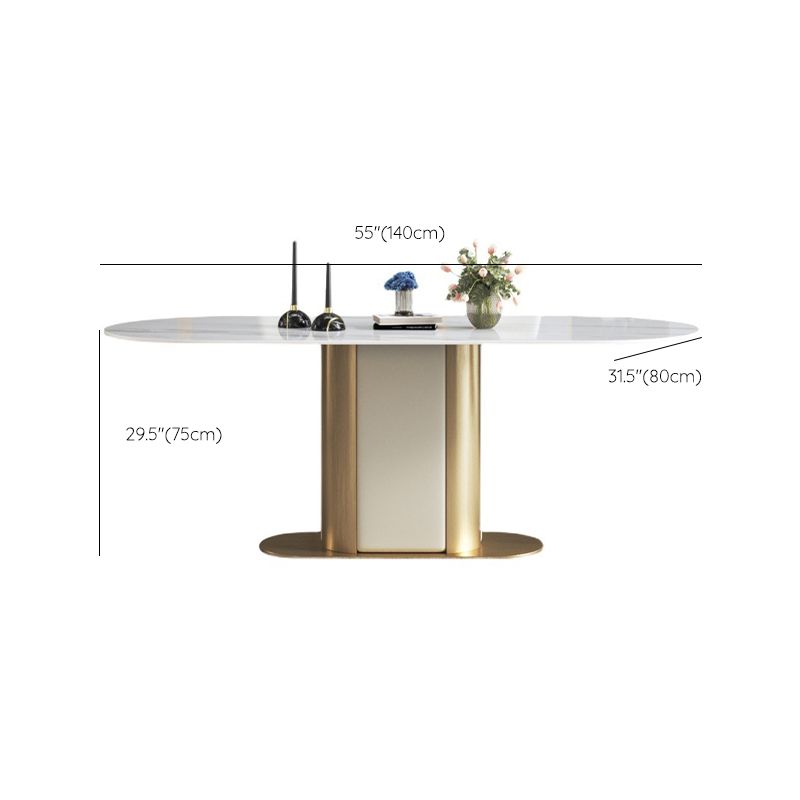 Metal Pedestal Base Dining Table Glam Stone Table for Dining Room