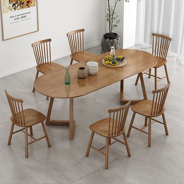 Mesa de comedor ovalada Mesa de comedor de madera maciza de pino moderna con patas de acabado natural