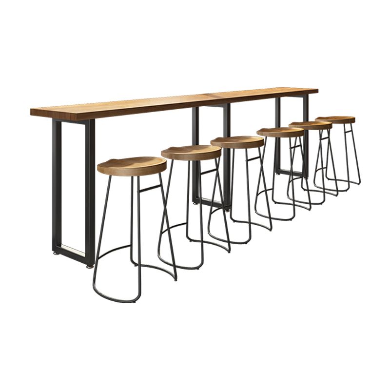 Light Brown Modern Style Bar Table Rectangular Wood Bar Bar with Metal Base, Only Table Clearhalo 'Bar Furniture' 'Bar Tables' 'bar_tables' 'furn' 'furn_bar_tables' 'Furniture' 'furniture_bar_tables' 'Kitchen & Dining Furniture' 1200x1200_77e6a028-4634-413a-b580-24ec09381336