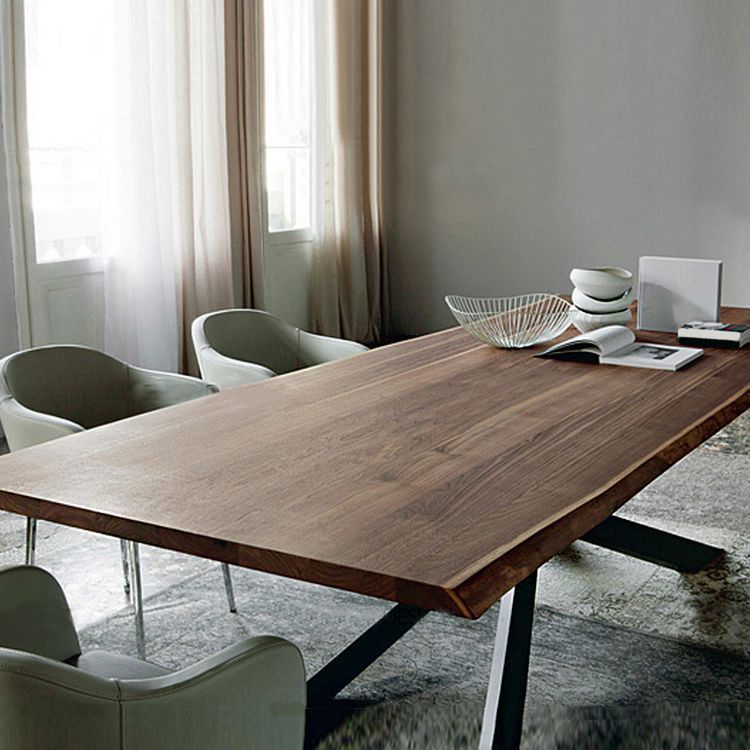 Rectangle Black Base Dining Table Industrial Wood Table for Dining Room