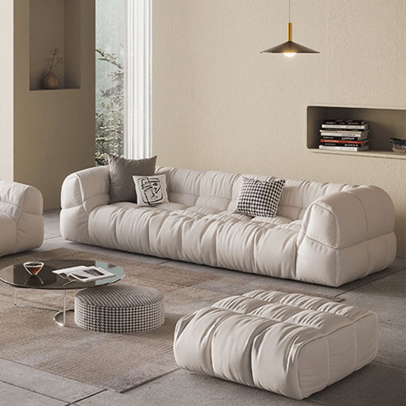 Contemporary White Cushions Tuxedo Arm Living Room Standard Settee