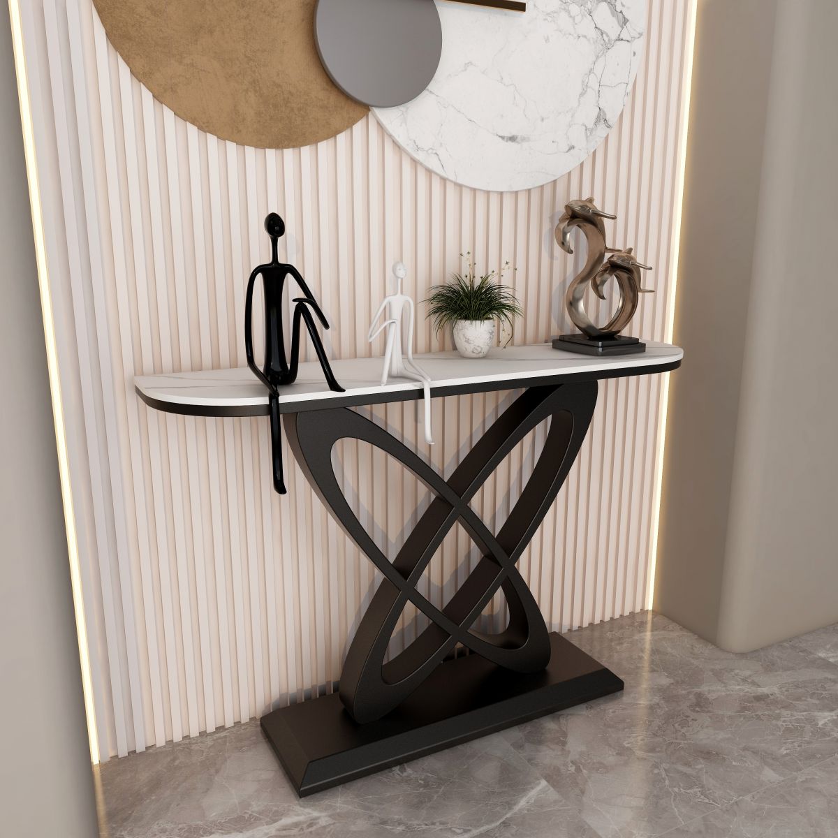 Tavolo console a mezza luna contemporanea con tavolo di accento di base del piedistallo