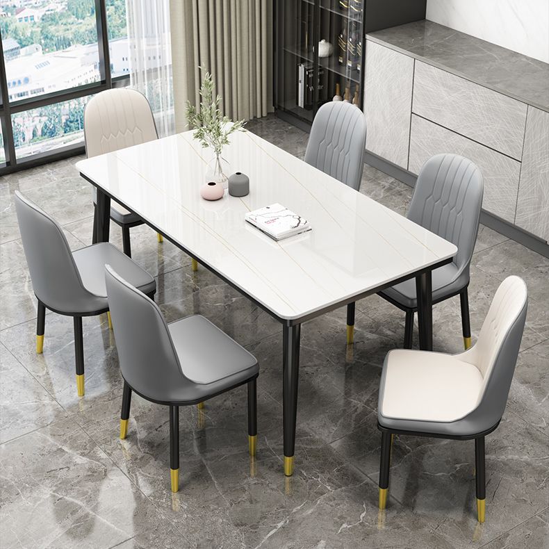 Rectangle Stone Top Dining Table Glam Style Kitchen Dining Table with Metal Legs