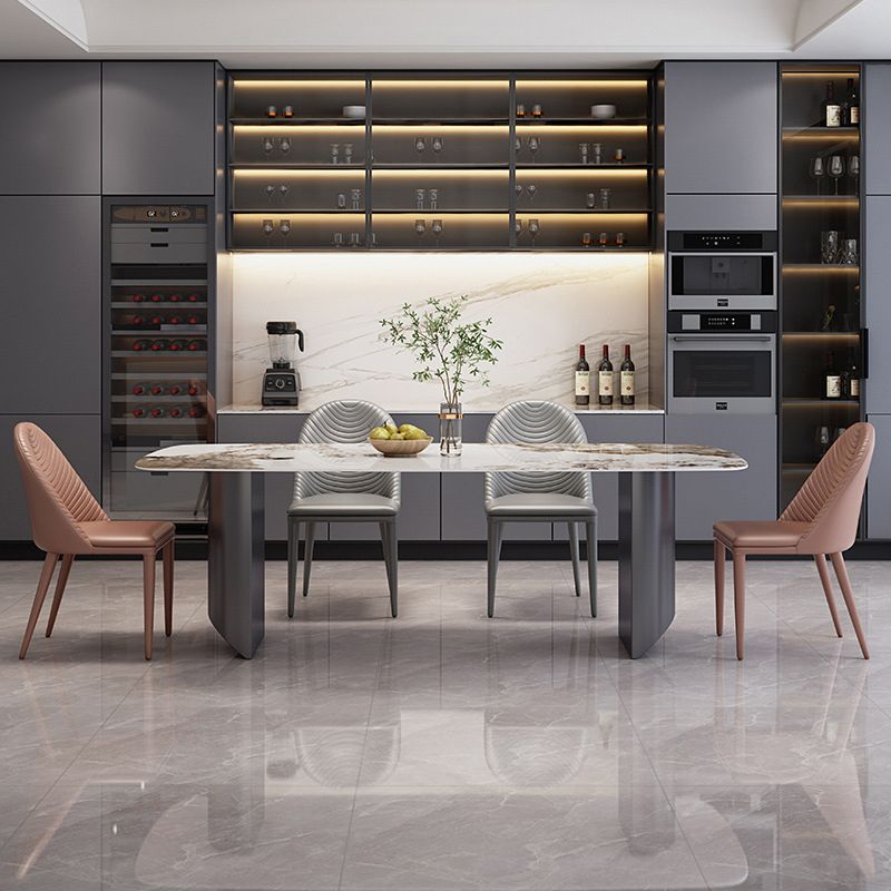 Style moderne 1/4/5/7 Pièces chaises de restauration Ensemble de meubles en pierre rectangulaire en blanc