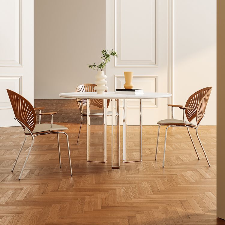 Scandinavian Round Cream White Dining Table for 2-4 People Artificial Wood Table Top with Tripod Leg Clearhalo 'Dining Tables & Seating' 'Dining Tables' 'dining_table' 'furn' 'furn_dining_table' 'Furniture' 'Kitchen & Dining Furniture' 1200x1200_77ec0b54-a369-47e2-b45e-173bb3602137