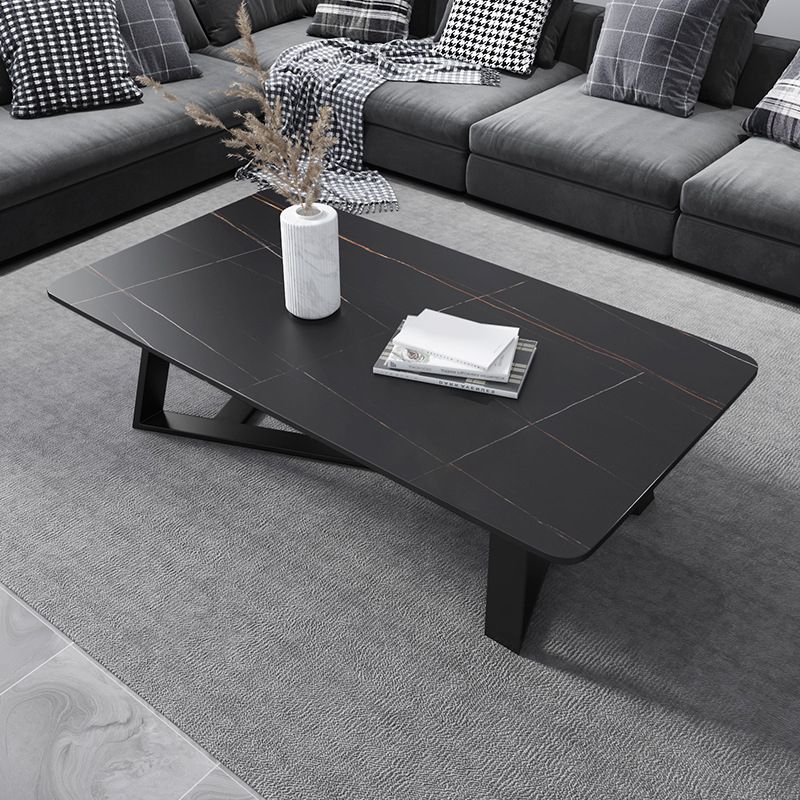 Cross Table Base Design Rectangular Slate Table Glam Style Coffee Table