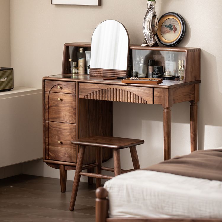 Scandinavian Vanity Makeup Table Set Wolnut Dressing Table Stool Set Clearhalo 'Bedroom Furniture' 'furn' 'furn_makeup_vanities' 'Furniture' 'Makeup Vanities' 'makeup_vanities' 1200x1200_77f9a247-cfd4-422f-bdcb-6a3bb54e5307