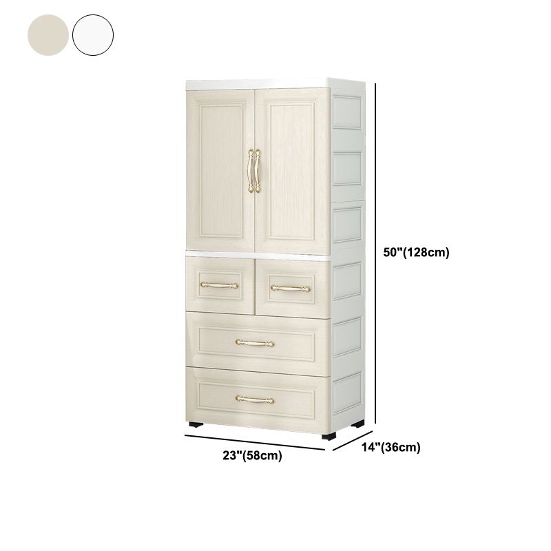 Beige and White Wardrobe Armoire Contemporary Style Plastic Wardrobe Cabinet