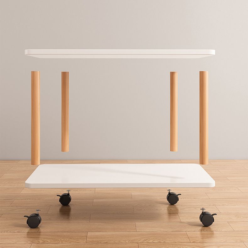 Skandinavisches Holz 4 -Bein Beistelltisch natürlicher/weißer Endtisch mit Rollen