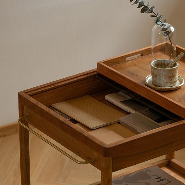 Contemporary Corner Table with Storage Rectangular Double Tier Living Room End Table