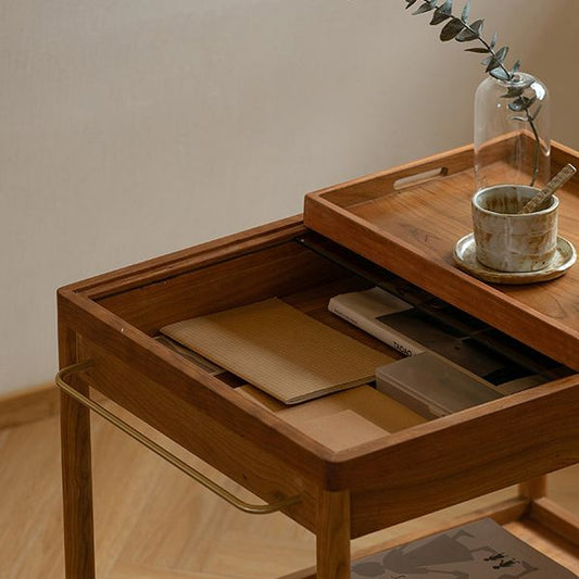 Contemporary Corner Table with Storage Rectangular Double Tier Living Room End Table