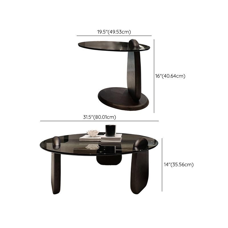 Tavolino rotondo a 2 pezzi moderno in vetro espresso nidificazione in legno tavolino