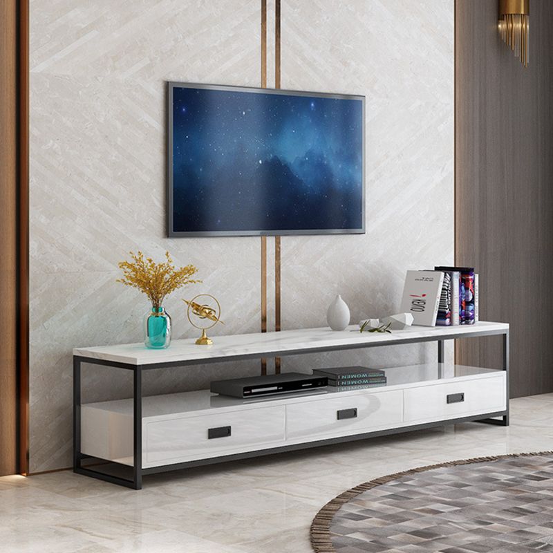 Meuble TV moderne avec 3 tiroirs, console multimédia de rangement ouverte