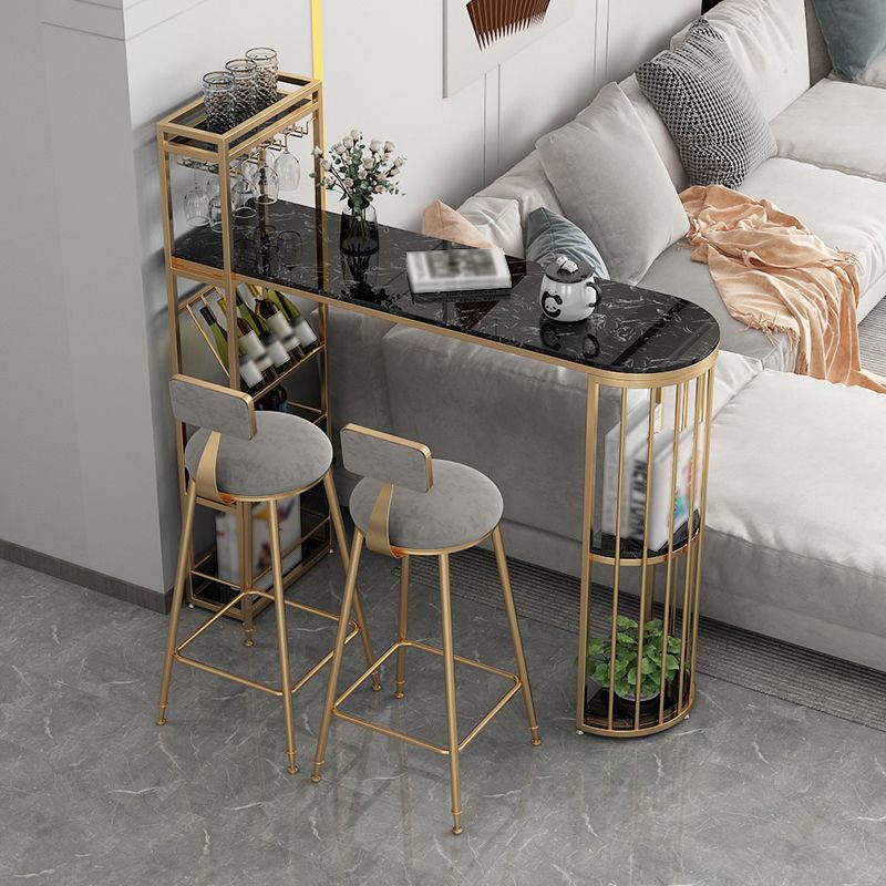 Glam Style Table in Iron Top and Faux Marble with Shelf Milk Tea Shop Bar Table Clearhalo 'Bar Furniture' 'Bar Tables' 'bar_tables' 'furn' 'furn_bar_tables' 'Furniture' 'furniture_bar_tables' 'Kitchen & Dining Furniture' 1200x1200_780abca4-5801-45e0-8026-21c2e357ab4c