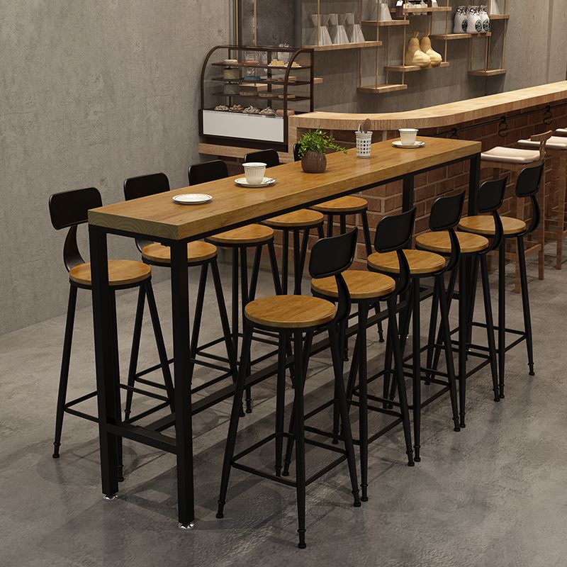 1/6/11 Pièces Industrial Iron Bar Table Table Recangle Pine Wood Bistro Ensemble avec repose-pieds