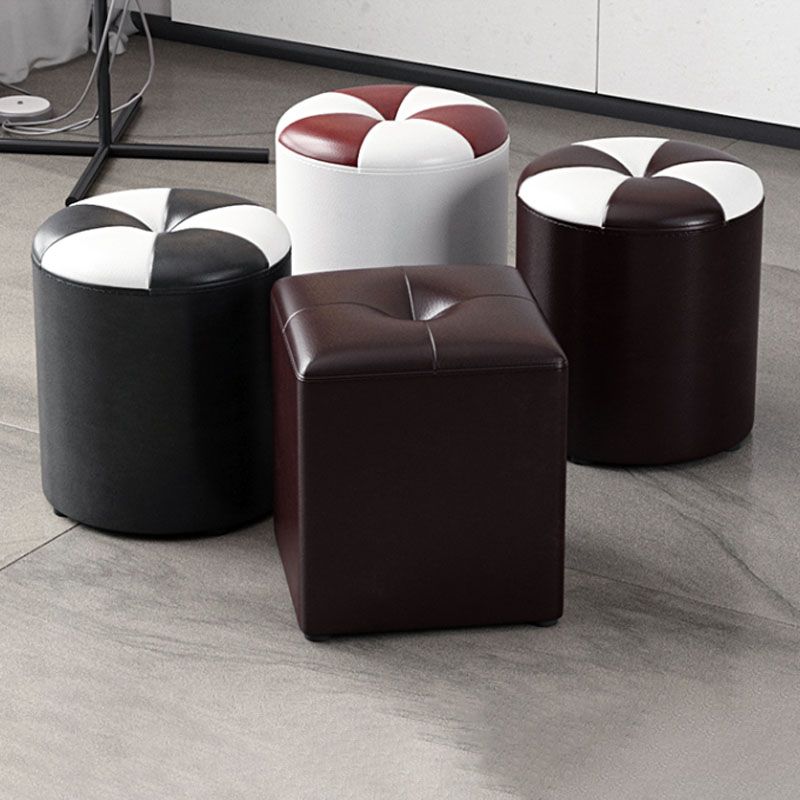 Glam Pouf Ottoman Genuine Leather Stain Resistant Upholstered Square Ottoman Clearhalo 'furn' 'furn_ottomans_poufs' 'Furniture' 'Living Room Furniture' 'Ottomans & Poufs' 'ottomans_poufs' 1200x1200_780e1c68-7273-4e08-9971-5f6a790f70ff