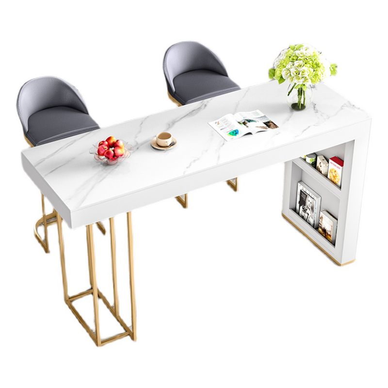 Glam White Wood Bar Dining Table with Stone Top Rectangle Indoor Bistro Table Clearhalo 'Bar Furniture' 'Bar Tables' 'bar_tables' 'furn' 'furn_bar_tables' 'Furniture' 'furniture_bar_tables' 'Kitchen & Dining Furniture' 1200x1200_780fba8f-f7f3-4e1d-84d9-50bab9aebb02