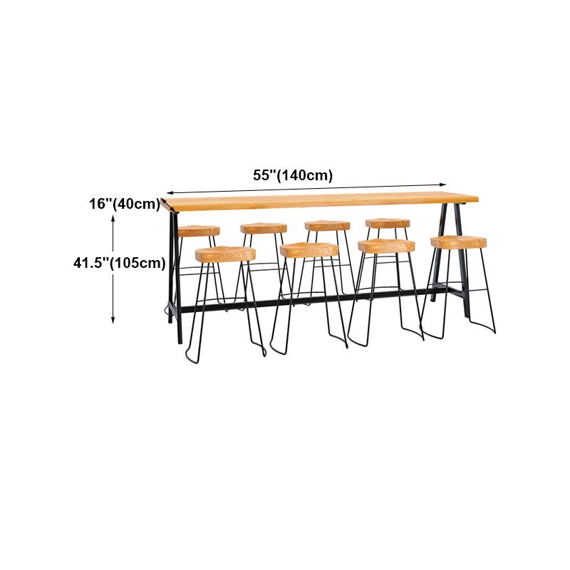 Light Brown Modern Style Bar Table in Solid Wood and Iron Cafe Bar Table, Only Table Clearhalo 'Bar Furniture' 'Bar Tables' 'bar_tables' 'furn' 'furn_bar_tables' 'Furniture' 'furniture_bar_tables' 'Kitchen & Dining Furniture' 1200x1200_78121040-c2a9-4f84-9378-11275e70a078