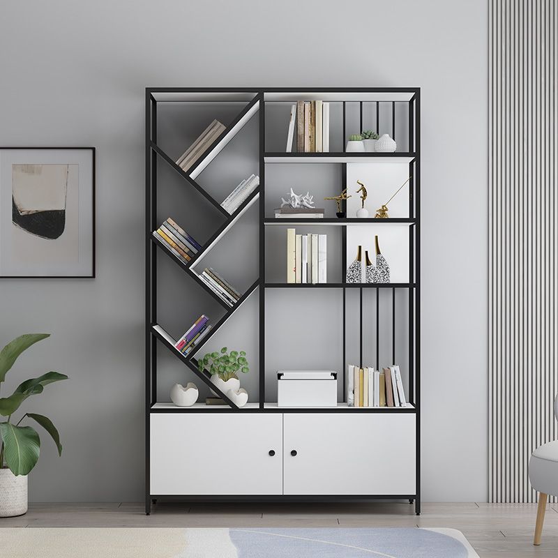 Scandinavian Open Back Bookshelf Metal Bookcase with Cabinet Clearhalo 'Bookcases' 'furn' 'furn_bookcases' 'Furniture' 'Office Furniture' 1200x1200_781226ab-0797-488f-9578-48348afc8762