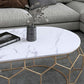 Glam Slate Coffee Table with Iron Frame and Oval Stone Top Cocktail Table