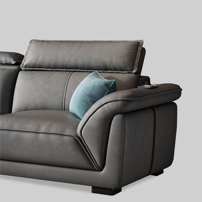 Modern Faux Leather Sectional Sofa 33.46"High Flared Arm Sofa and Chaise, Grey Clearhalo 'furn' 'furn_sectionals' 'Furniture' 'furniture_sectionals' 'kitchen' 'kitchen_sectionals' 'Living Room Furniture' 'Sectionals' 1200x1200_78193bee-839f-438c-a3e5-d46b503b638c