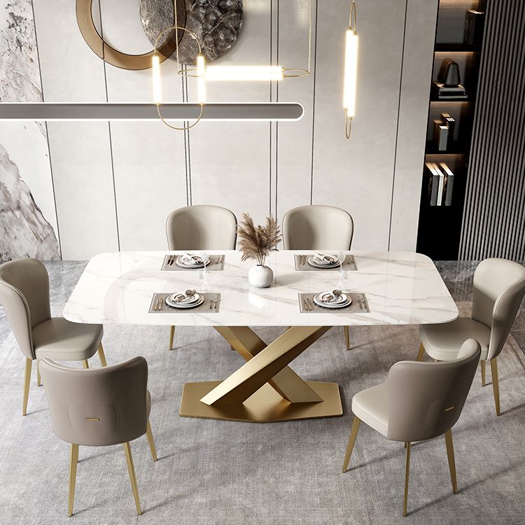 Metal Traditional Luxury Rectangle Table White Sintered Stone Table with Pedestal Clearhalo ' dining_table' 'Dining Tables & Seating' 'Dining Tables' 'furn' 'furn_dining_table' 'Furniture' 'furniture_dining_table' 'Kitchen & Dining Furniture' 'kitchen&dining_furn' 'kitchen' 'kitchen_dining_table' 1200x1200_781a6587-dc7b-4df3-ae45-a3f9054f8610