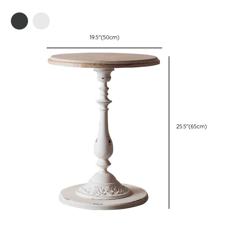 Mesa de centro individual con pedestal de metal redondo de madera maciza francesa