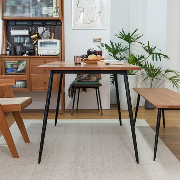 Mesa de comedor rectangular industrial de metal mesa de madera maciza con 4 piernas negras