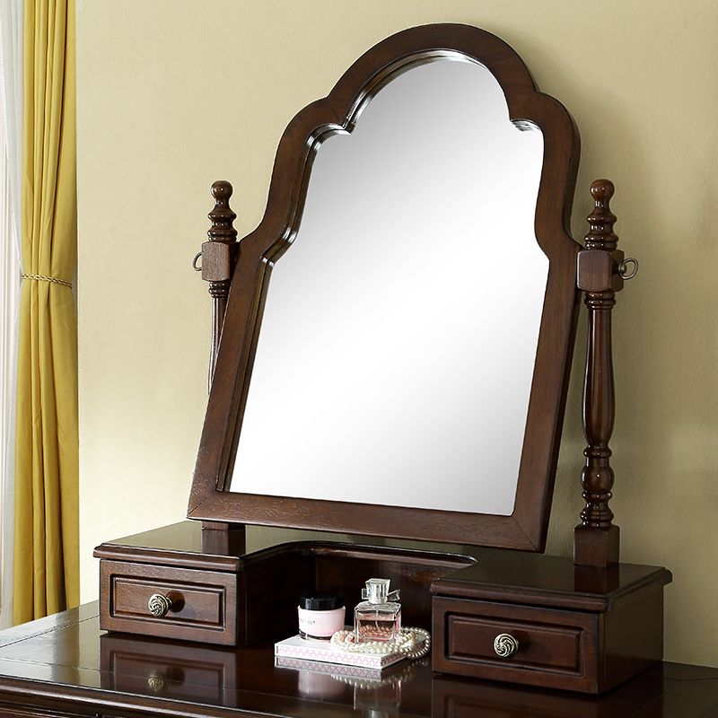 17.7"Wide Wood Makeup Vanity Set with Drawers and Mirror, Brown