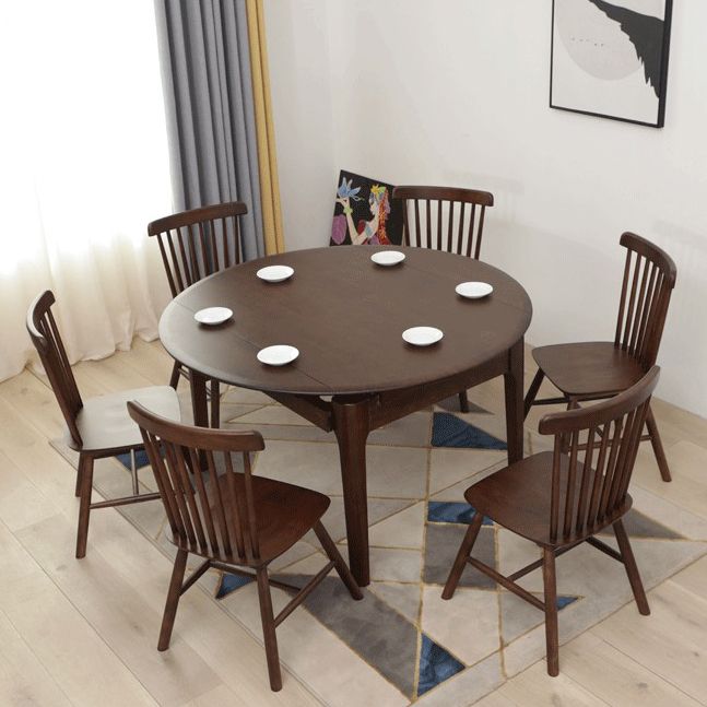 Extendable Rubber Wood Round Table Modern Adjustable Wood Table with 4 Legs Clearhalo ' dining_table' 'Dining Tables & Seating' 'Dining Tables' 'furn' 'furn_dining_table' 'Furniture' 'furniture_dining_table' 'Kitchen & Dining Furniture' 'kitchen&dining_furn' 'kitchen' 'kitchen_dining_table' 1200x1200_782d7614-170e-4f3c-ae7e-8536f5d5dfac