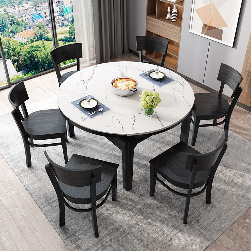 Round Contemporary Dining Table Sintered Stone Table with 4 Black Ash Solid Wood Legs Clearhalo ' dining_table' 'Dining Tables & Seating' 'Dining Tables' 'furn' 'furn_dining_table' 'Furniture' 'furniture_dining_table' 'Kitchen & Dining Furniture' 'kitchen&dining_furn' 'kitchen' 'kitchen_dining_table' 1200x1200_782e38cd-4ea1-4af1-bfda-0cf09d6c4af6