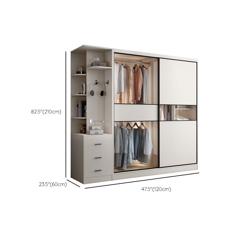 White Colour Wooden Wardrobe Cloth Rod Included Wardrobe Closet with Sliding Doors Clearhalo 'Armoires & Wardrobes' 'armoires_wardrobes' 'Bedroom Furniture' 'furn' 'furn_armoires_wardrobes' 'Furniture' 1200x1200_782e6d34-d35c-4f54-a74c-0dd6ef777e57