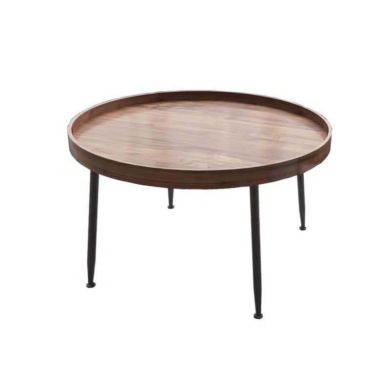 Round Black/Brown Metal Coffee Table Tray Top Cocktail Table