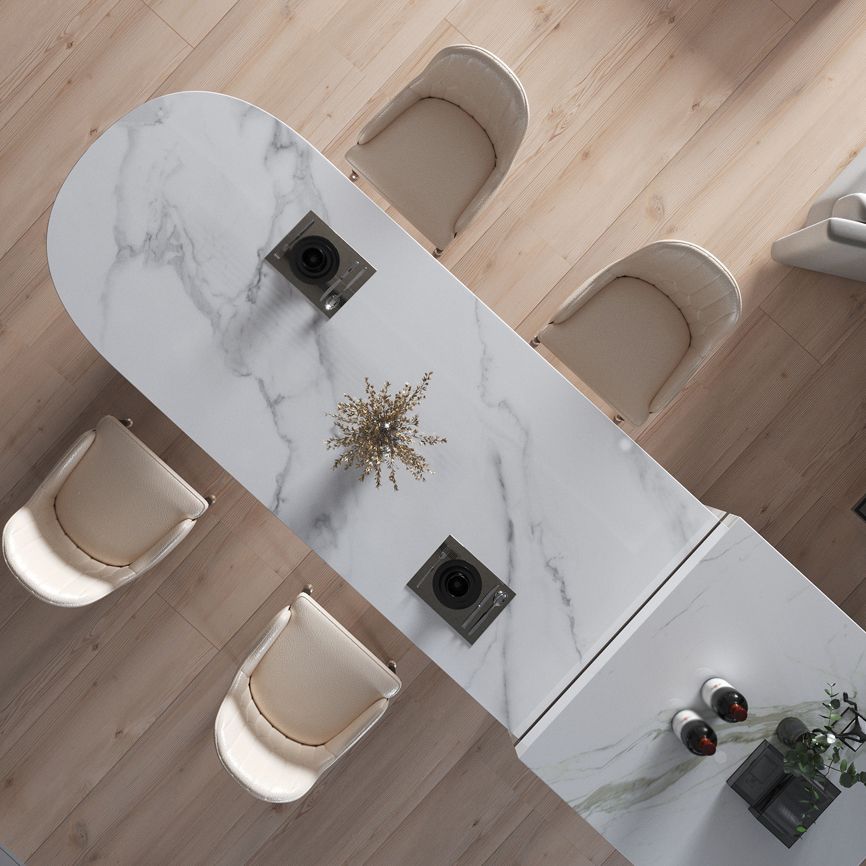Contemporary Home Sintered Stone Dining Table Freeform Shape Table with Double Pedestal Base Clearhalo ' dining_table' 'Dining Tables & Seating' 'Dining Tables' 'furn' 'furn_dining_table' 'Furniture' 'furniture_dining_table' 'Kitchen & Dining Furniture' 'kitchen&dining_furn' 'kitchen' 'kitchen_dining_table' 1200x1200_7833c408-73b4-4e85-8383-31bd04ab6ad8