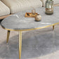 Modern Style Cocktail Table Rock Plate Top Metal Base Round Coffee Table