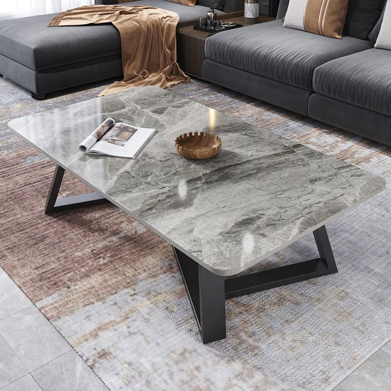 Rectangular Slate with Metal Cross Base Glam Style Coffee Table