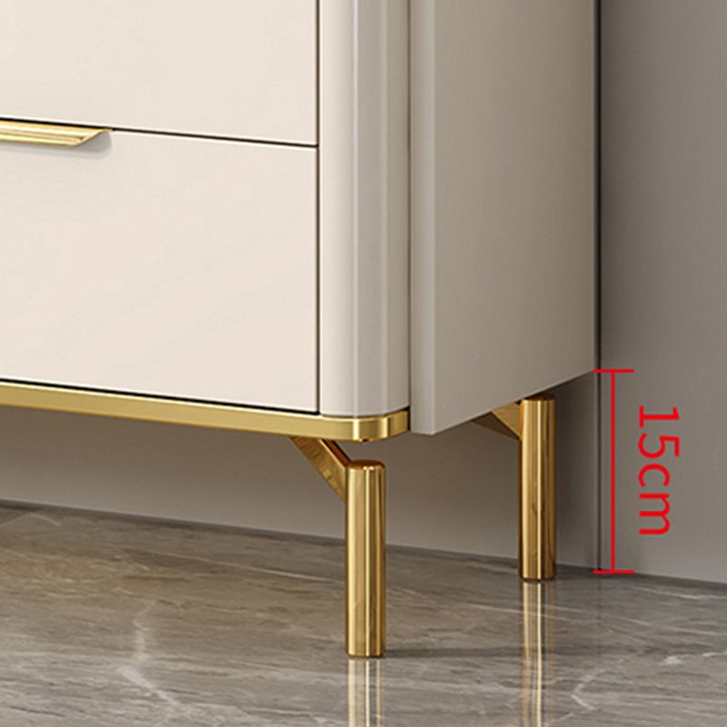 Cómoda de piedra para dormitorio Glam White con patas de metal