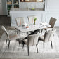 Contemporary White Rectangular Stone Dining Table with Steel X-Base