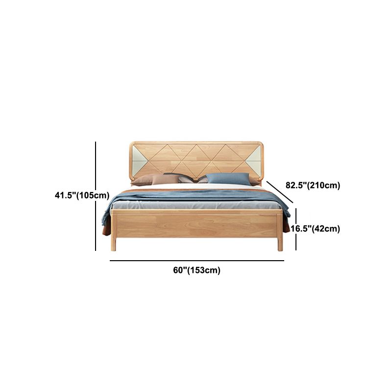84.65 inch Wide Scandinavian Bed Natural Solid Wood Bed with Headboard