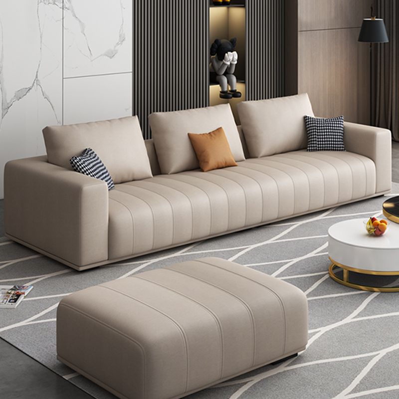 Beige Modern Faux Leather Square Arm Sofa/Sectional with Pillowed Back Cushions Clearhalo 'furn' 'furn_sectionals' 'Furniture' 'furniture_sectionals' 'kitchen' 'kitchen_sectionals' 'Living Room Furniture' 'Sectionals' 1200x1200_783c0203-acaf-4b9b-9d04-feffb44f7d90