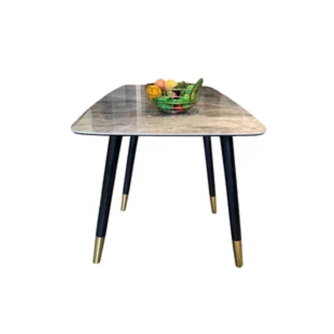 Mesa de comedor de base de madera sólida Mesa de comedor de piedra rectangular con tapa gris y blanca