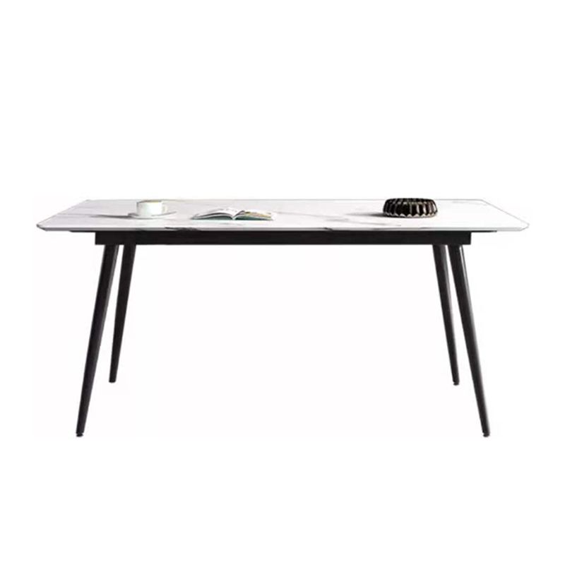 Metal Contemporary Rectangle Dining Table White Sintered Stone Top Table for Dining Room