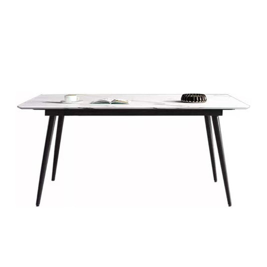 Metal Contemporary Rectangle Dining Table White Sintered Stone Top Table for Dining Room