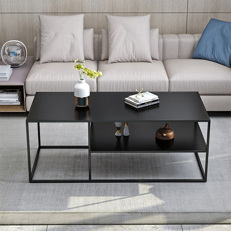 Table de cocktail rectangulaire en fer avec étagère, table basse avec cadre en H de 19,7 po, noir